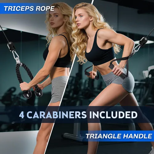 Miniatura 2 de Conjunto de accesorios para máquina de cable 10 en 1 para gimnasio - Incluye cuerda para tríceps, barra en V, barra recta, mango en D, correas