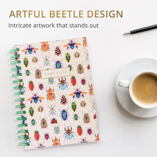 Miniatura 2 de Graphique Beetles - Diario en espiral de tapa dura, 160 páginas rayadas, cuaderno de tapa dura, diario, listas, registro de mes y fecha, papel