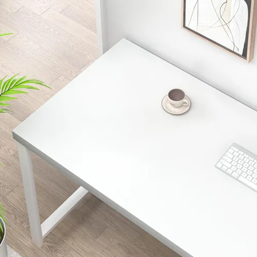Miniatura 4 de EXCEFUR Escritorio blanco para computadora, moderno escritorio de oficina en casa con estante de almacenamiento, mesa de estudio de escritura