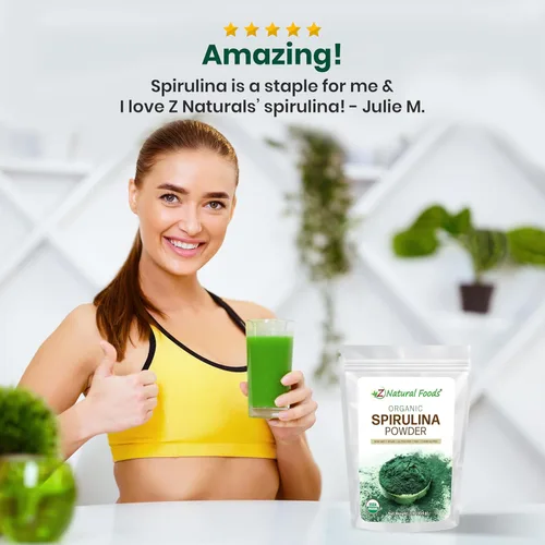 Miniatura 6 de Z Natural Foods Polvo de espirulina orgánica – Espirulina 100% pura, superalimento de algas azul-verdes densas en nutrientes con aminoácidos, 15