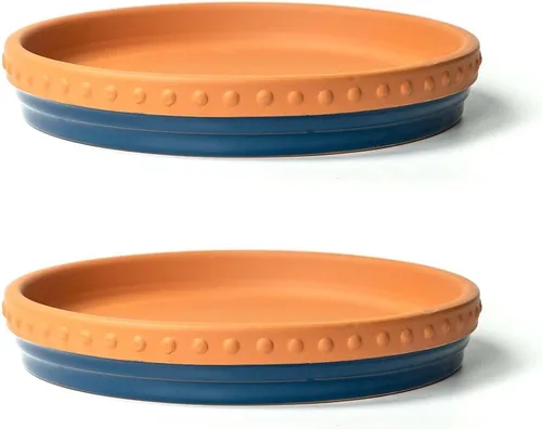 YBX Platillo para Plantas de 8 Pulgadas Premium Platillo de Terracota Redondo Bandejas Cerámicas para Plantas, Paquete de 2 (Azul Marino/Terracota)