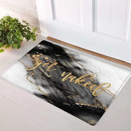 Miniatura 3 de LB Alfombra de baño de mármol negro y dorado, con cita divertida, antideslizante, diseño geométrico abstracto, tapete de espuma viscoelástica, súper