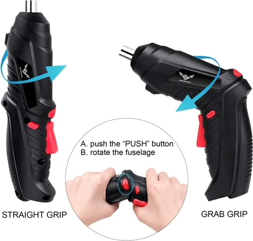 Miniatura 3 de JENABOM Destornillador eléctrico, 3.6 V inalámbrico, juego de 44 puntas de destornillador, luz LED delantera, eje flexible, micro USB, funda de Negro