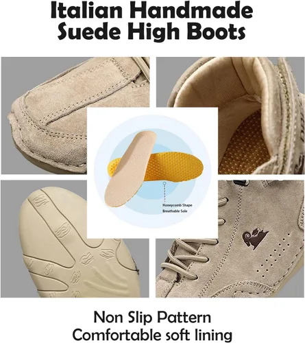 Miniatura 5 de JishinGal Botas Chukka de ante para hombre, ligeras, descalzas, para caminar, al aire libre, informales, italianas, hechas a mano, de caña alta, sin