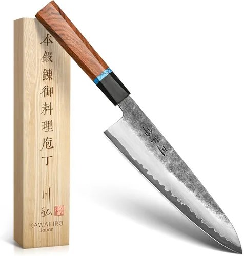 Miniatura 11 de Cuchillo de chef japonés KAWAHIRO, cuchillo de cocina forjado negro de 210mm VG10, cuchillo de chef profesional hecho a mano con mango ergonómico