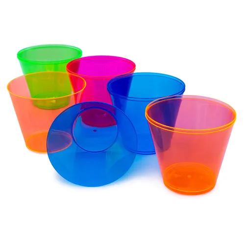 Miniatura 8 de Vasos de plástico para fiestas de Party Essentials, 9 onzas de capacidad, con brillo, Variado neón, 500