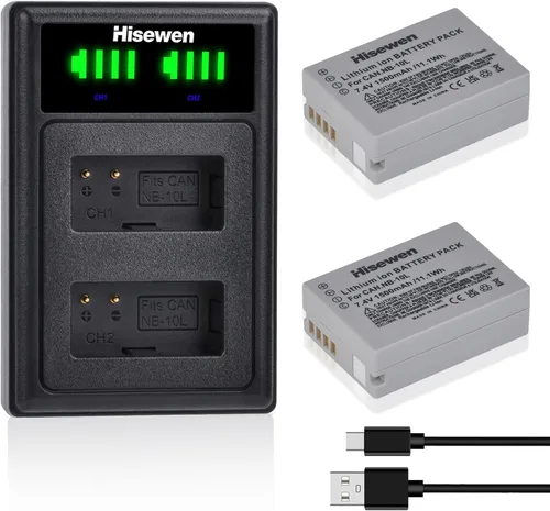 Batería NB-10L 2 Pack 1500mAh y LED Dual USB Cargador Kit para cámaras digitales Canon PowerShot G1X, G3X, G15, G16, SX40 HS, SX40HS, SX50 HS, SX60