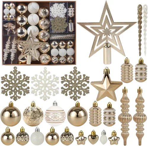 Miniatura 9 de Adornos para árbol de Navidad, paquete de 78 adornos para árbol de Navidad, bolas de Navidad rojas y verdes, doradas, inastillables, juego surtido