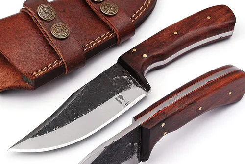 Miniatura 9 de Tbp Cuchillo de caza de damasco forjado para pesca, desollar al aire libre, campamento Edc hecho a mano, cuchillo Bowie de supervivencia de acero
