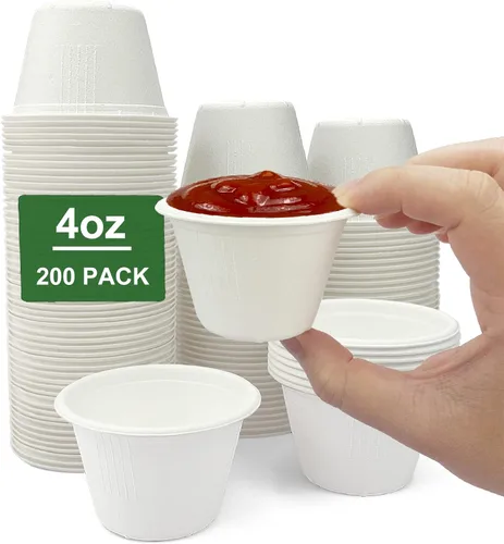 Miniatura 13 de CAMKYDE Vasos de Soufflé Desechables de Fibra de Bagazo de 2 oz, Paquete de 100, Vasos para Condimentos 100% Naturales Biodegradables Compostables