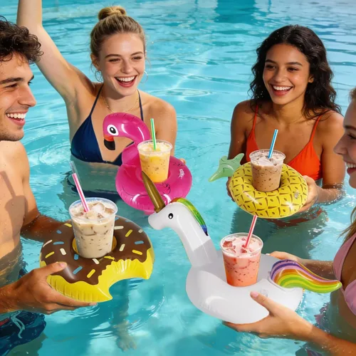 Miniatura 6 de Zcaukya Paquete de 12 soportes inflables flotantes para beber, flotadores de bebidas inflables para fiestas en la piscina