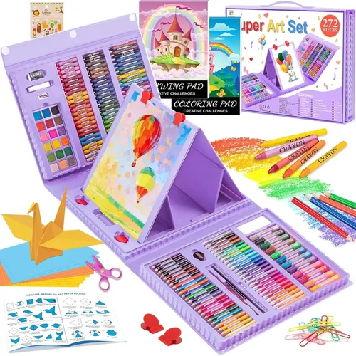 Miniatura 10 de Suministros de arte, paquete de 272 juegos de arte para niñas, niños, adolescentes, artistas, caja de arte de regalo de lujo con caballete triple