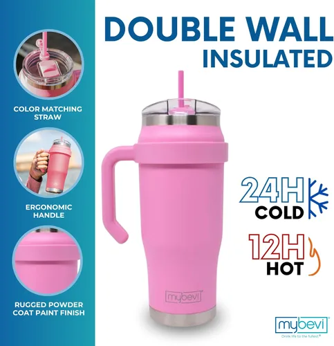 Miniatura 2 de MyBevi Outlander - Taza de viaje de acero inoxidable de alta calidad, para frío/calor, aislamiento de 3 capas, mango resistente, duradera y elegante