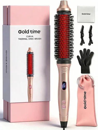 Cepillo térmico iónico infrarrojo, 1.65" calentado cepillo redondo para peinar el pelo | 100 Million Negative Ions, LED Temperature Display, 6