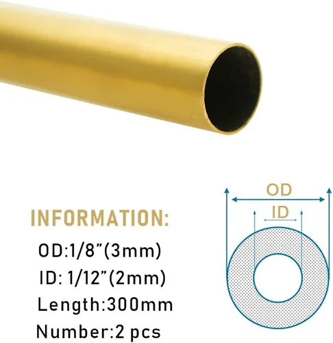 Miniatura 2 de H62 1/8 "(3 mm) Tubo de latón OD 0.020 in pared × 11.811 in de longitud tubo de latón sin costuras redondo, 2 piezas