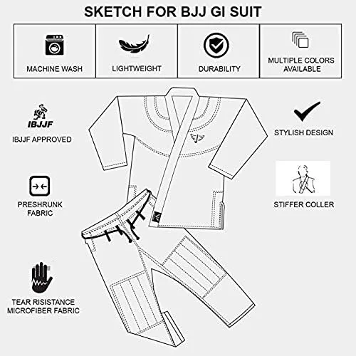 Miniatura 4 de Jayefo Niños brasileños JIU Jitsu GI para niños y niñas IBJJF Legal BJJ Ligero Suave Presencogido Grappling Niños Jóvenes MMA