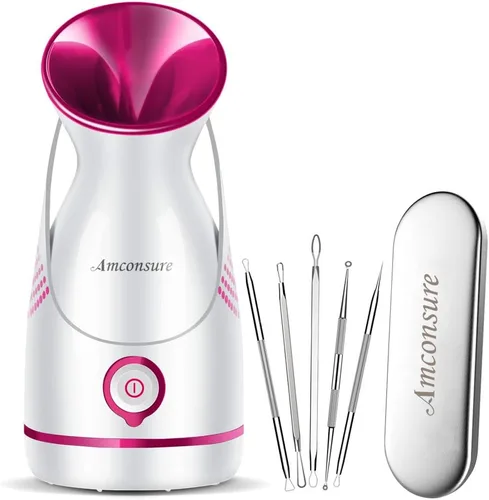 Amconsure Vaporizador facial – vaporizador facial nano iónico, vaporizador de niebla cálida para sauna en el hogar, spa, humidificador para vapor