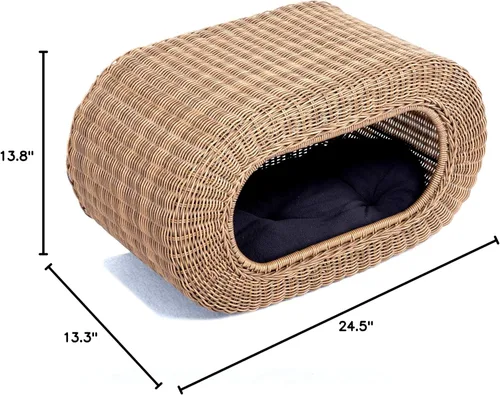Miniatura 10 de Divertida casa apilable de mimbre para gatos, casa interactiva de ratán para gatos de interior, para gatos de interior, entrada de casa