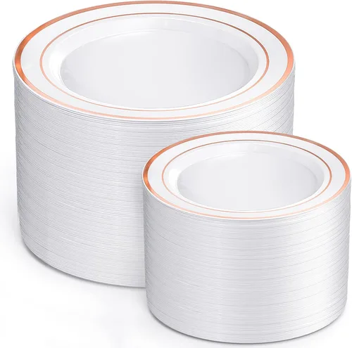 Miniatura 11 de I00000 200 Piezas de Platos de Plástico Transparente Marrón - Elegantes Platos de Fiesta Desechables de Plástico Incluyen 100 Platos de Cena 10