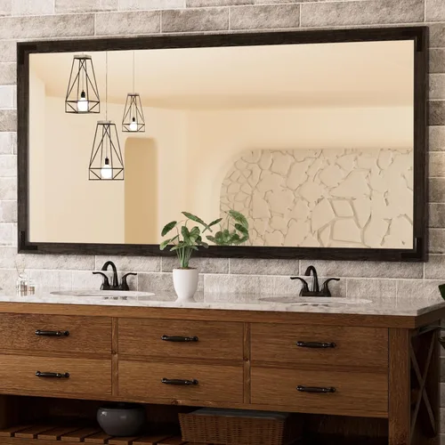 Miniatura 35 de TETOTE Espejo de madera natural de 48 x 24 pulgadas para pared de baño/dormitorio/sala de estar/entrada, espejo rústico de tocador de baño