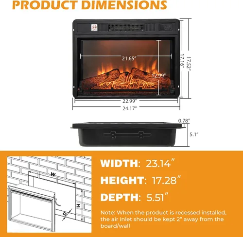 Miniatura 5 de Tangkula Chimenea Eléctrica Empotrable de 23 Pulgadas, Chimenea Empotrada con 3 Efectos de Llama LED Realistas, Control Remoto, Temporizador de 30