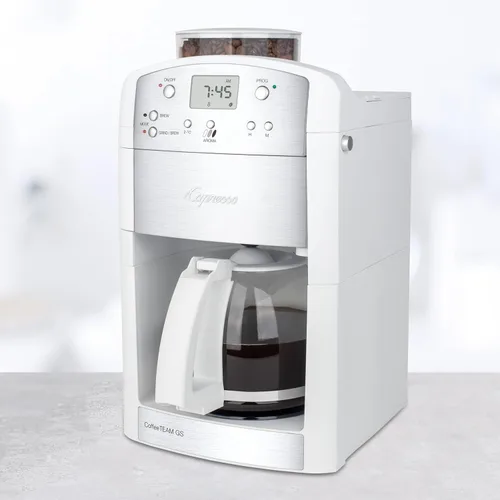 Miniatura 5 de Capresso CoffeeTEAM GS - Cafetera de 10 tazas con molinillo de rebabas cónicas, jarra de vidrio 464.02, color blanco