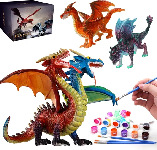 SOLDAY Kits de Pintura de Juguetes de Dragón para Niños Artes y Manualidades Edades 3 6 5 7 9 12 Niños Niñas para Pintar Tus Propias Figuras 3 Dragón