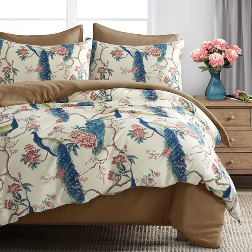 Miniatura 7 de Eikei Oriental Garden Majestic - Juego de ropa de cama de algodón de fibra larga de 3 piezas (cítrico, Queen)