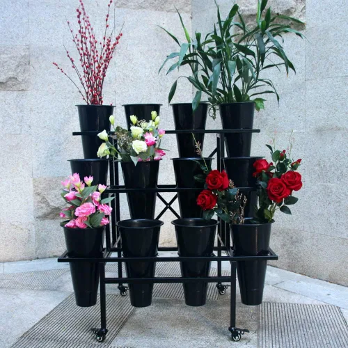 Miniatura 2 de Zhongma Soporte móvil para plantas con ruedas, carrito de jardín resistente, estante de flores con 12 cubos de plástico para flores frescas