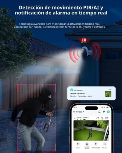 Miniatura 4 de Cámaras de seguridad inalámbricas para exteriores, alimentadas por batería, visión nocturna a color 2K, detección de movimiento AI con foco