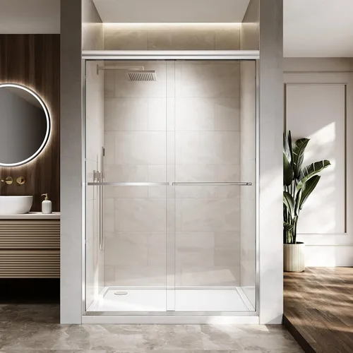 Miniatura 14 de ENSO SENKA 44-48" W x 72" H Puerta de ducha corrediza semi-sin marco, vidrio templado transparente tratado y fácil de limpiar, acabado negro mate