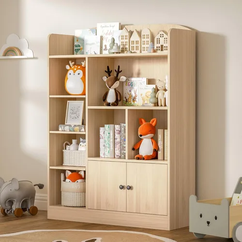 Miniatura 12 de DIYART Estantería negra para niños, estantería para niños con 7 cubos y 2 gabinetes, estantes independientes de almacenamiento para dormitorio, sala