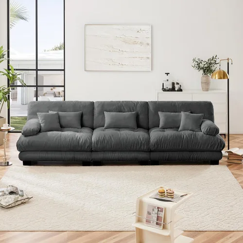 Miniatura 13 de Otomana beige para sofá modular modular, sofá individual, asiento otomano para sofá modular convertible, sofás de terciopelo para sala de estar