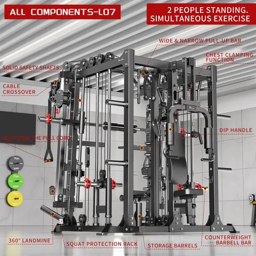Miniatura 2 de Rack Multiusos para Sentadillas, Conjunto de Rack de Pesas Smith Machine con Sistema de Crossover de Cables, Racks de Potencia para Gimnasio en L07