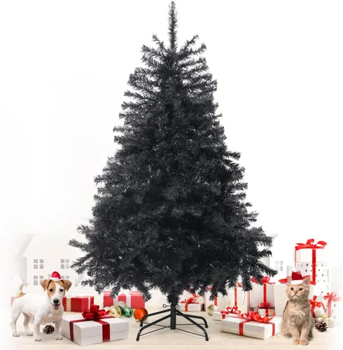 Árbol de Navidad artificial negro de alta calidad, 4.5 pies con 398 puntas de rama y soporte plegable, prebisagro, árbol de Navidad negro falso para