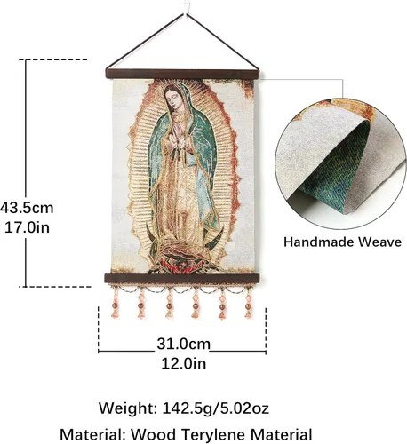 Miniatura 6 de HZMAN Pintura de la Virgen María Tejido Retro Hecho a Mano Arte de Pared Decorativo Santa Nuestra Señora de Guadalupe Imagen Estética para Sala