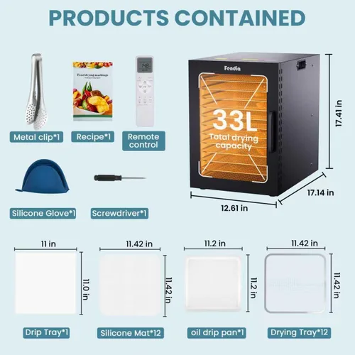 Miniatura 3 de Deshidrator de alimentos para charqui, 12 bandejas grandes de acero inoxidable, deshidratador de frutas de 1200W con control remoto, temporizador