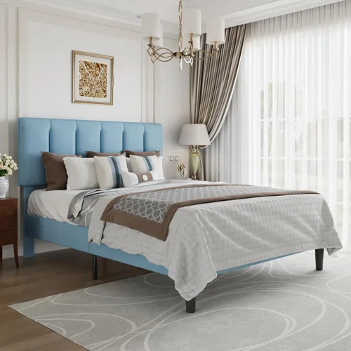 Miniatura 38 de VECELO - Base de cama tamaño individual con cabecera tapizada, plataforma con soporte de listones de madera de alta resistencia, no necesita somier