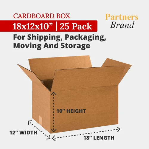 Miniatura 2 de Partners Brand Cajas de cartón corrugado de 18 x 12 x 10, medianas de 18 pulgadas de largo x 12 pulgadas de ancho x 10 pulgadas de alto, paquete