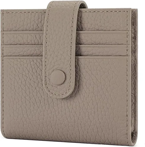 Miniatura 10 de Cartera delgada para mujer de cuero genuino pequeño plegable titular de la tarjeta de crédito con cremallera moneda bolsa de identificación ventana