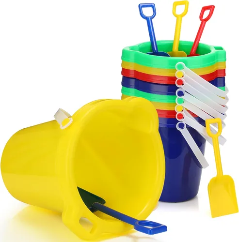 Didaey Cubos y palas de playa de 7.5 pulgadas, cubos de arena de plástico para construcción de castillo, pala de arena para niños y niñas, juguetes