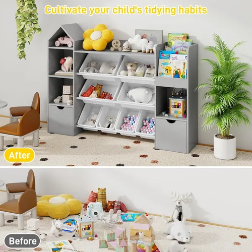 Miniatura 6 de Vabches Organizador de juguetes para niños con 8 cubos de juguetes extraíbles, organizadores de almacenamiento de juguetes de 4 niveles con 4 cubos