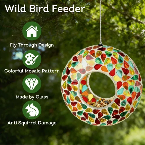 Miniatura 5 de Lily's Home Comedero Colgante de Mosaico de Vidrio de 15 Cm para Pájaros al Aire Libre Comedero Grande para Pájaros con Paso para Volar