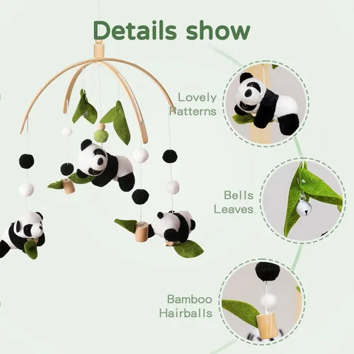 Miniatura 4 de Móvil de bebé para cuna, decoración móvil de guardería, decoración de panda para bebé, móvil suave para niño, niña