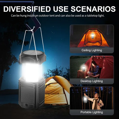 Miniatura 6 de Linterna de camping 5000mAh Solar con manivela telescópica, linterna LED recargable con USB, carga para cortes de energía, lámpara de batería