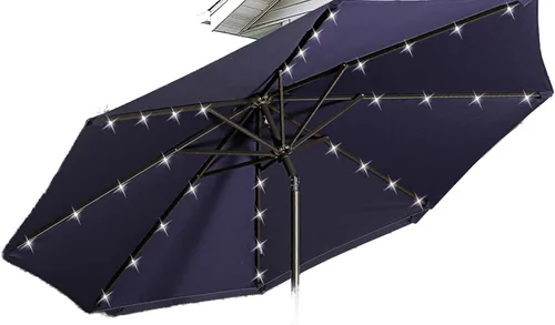 Miniatura 11 de MONDAWE Sombrilla de patio al aire libre de 9 pies con botón de inclinación y manivela, sombrilla redonda de aluminio con 8 varillas resistentes