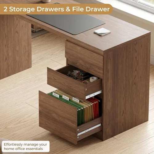 Miniatura 5 de FUNKOCO Escritorio blanco para computadora con 3 cajones, escritorio de madera para oficina en casa de 53 pulgadas con cajón de archivos