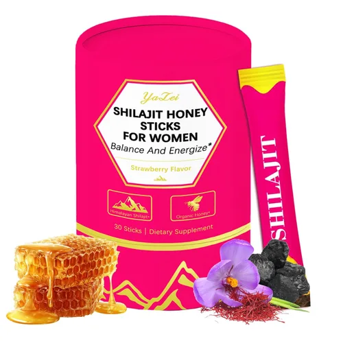 Palitos de Miel de Sálvia y Shilajit de Fresa para Mujeres, Palitos de Miel para Mujeres con Extracto de Azafrán y Shatavari y Resina de Shilajit,