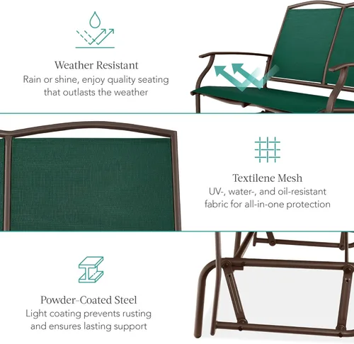 Miniatura 5 de Best Choice Products Banco de acero para 2 personas para patio, columpio, balancín para terraza, porche con tela de textileno, marco de acero, verde