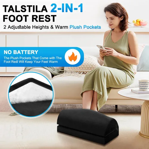 Miniatura 2 de TALSTILA - Reposapiés para debajo del escritorio en el trabajo, reposapiés con bolsillos cálidos de felpa, reposapiés ergonómico ajustable de espuma